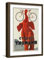 Cycles Thomann, Red Elephant Holding Bike-null-Framed Art Print