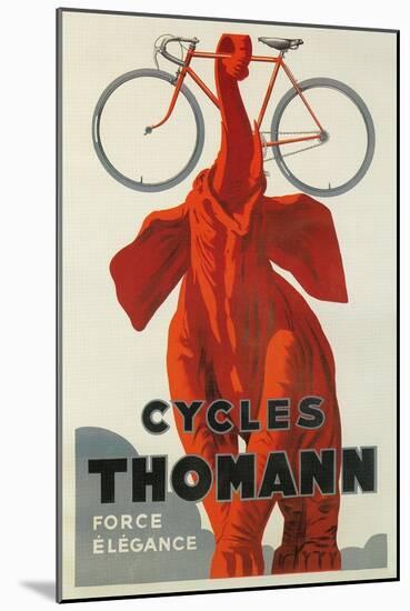 Cycles Thomann, Red Elephant Holding Bike-null-Mounted Art Print