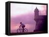 Cycling at El Morro in Old San Juan at Sunset, Puerto Rico-Greg Johnston-Framed Stretched Canvas