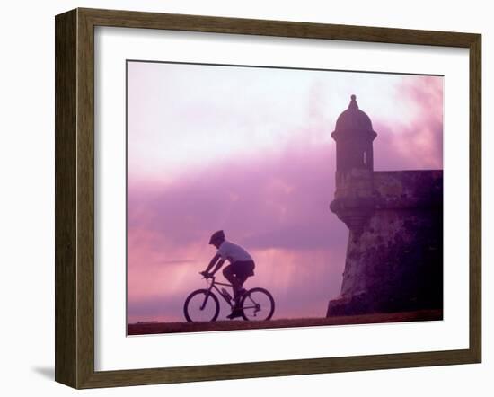 Cycling at El Morro in Old San Juan at Sunset, Puerto Rico-Greg Johnston-Framed Premium Photographic Print