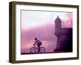 Cycling at El Morro in Old San Juan at Sunset, Puerto Rico-Greg Johnston-Framed Premium Photographic Print