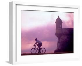 Cycling at El Morro in Old San Juan at Sunset, Puerto Rico-Greg Johnston-Framed Premium Photographic Print