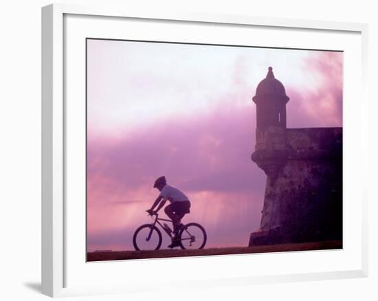 Cycling at El Morro in Old San Juan at Sunset, Puerto Rico-Greg Johnston-Framed Photographic Print