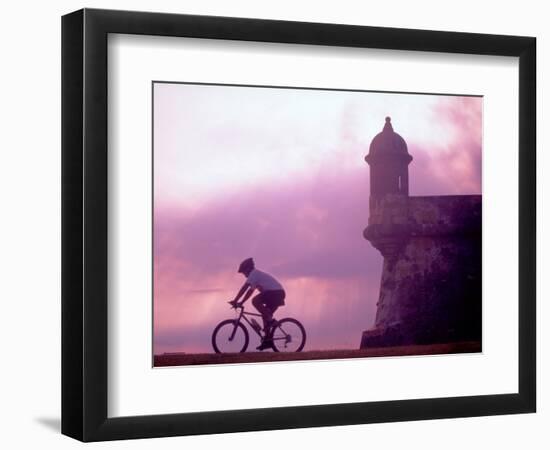 Cycling at El Morro in Old San Juan at Sunset, Puerto Rico-Greg Johnston-Framed Photographic Print