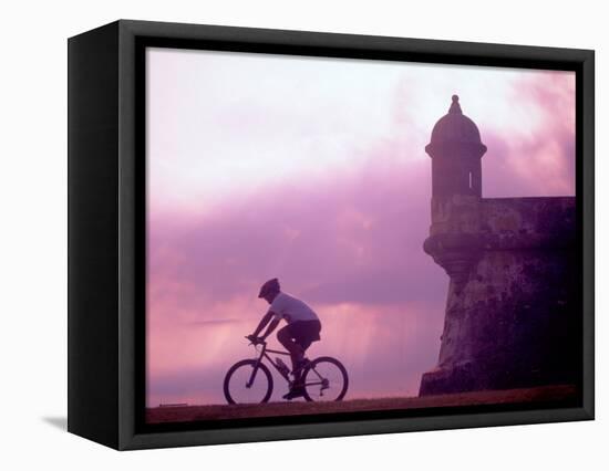 Cycling at El Morro in Old San Juan at Sunset, Puerto Rico-Greg Johnston-Framed Stretched Canvas