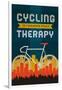 Cycling is Cheaper than Therapy - Screenprint Style-Lantern Press-Framed Art Print