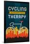 Cycling is Cheaper than Therapy - Screenprint Style-Lantern Press-Framed Art Print