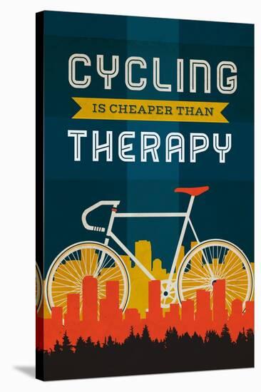 Cycling is Cheaper than Therapy - Screenprint Style-Lantern Press-Stretched Canvas