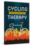 Cycling is Cheaper than Therapy - Screenprint Style-Lantern Press-Stretched Canvas