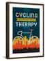 Cycling is Cheaper than Therapy - Screenprint Style-Lantern Press-Framed Art Print