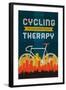 Cycling is Cheaper than Therapy - Screenprint Style-Lantern Press-Framed Art Print