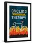 Cycling is Cheaper than Therapy - Screenprint Style-Lantern Press-Framed Art Print