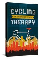 Cycling is Cheaper than Therapy - Screenprint Style-Lantern Press-Stretched Canvas