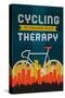 Cycling is Cheaper than Therapy - Screenprint Style-Lantern Press-Stretched Canvas