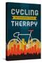 Cycling is Cheaper than Therapy - Screenprint Style-Lantern Press-Stretched Canvas