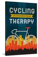 Cycling is Cheaper than Therapy - Screenprint Style-Lantern Press-Stretched Canvas