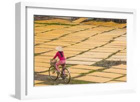 Cycling Past Drying Sheets of Mien Noodle, Nr Hanoi, Vietnam-Peter Adams-Framed Photographic Print