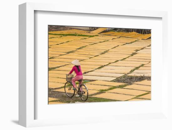 Cycling Past Drying Sheets of Mien Noodle, Nr Hanoi, Vietnam-Peter Adams-Framed Photographic Print