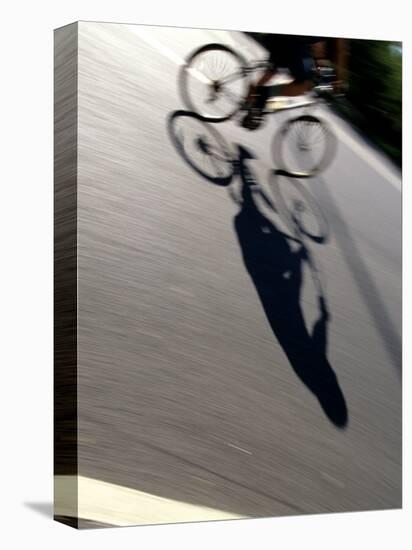 Cyclist and His Shadow-Chris Trotman-Stretched Canvas