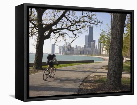 Cyclist by Lake Michigan Shore, Gold Coast District, Chicago, Illinois, USA-Amanda Hall-Framed Stretched Canvas