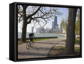 Cyclist by Lake Michigan Shore, Gold Coast District, Chicago, Illinois, USA-Amanda Hall-Framed Stretched Canvas