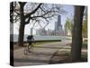 Cyclist by Lake Michigan Shore, Gold Coast District, Chicago, Illinois, USA-Amanda Hall-Stretched Canvas