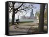 Cyclist by Lake Michigan Shore, Gold Coast District, Chicago, Illinois, USA-Amanda Hall-Framed Stretched Canvas