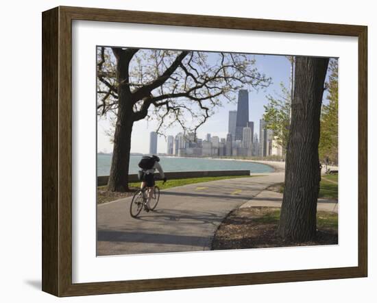 Cyclist by Lake Michigan Shore, Gold Coast District, Chicago, Illinois, USA-Amanda Hall-Framed Photographic Print