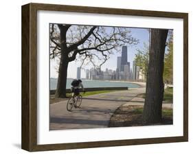 Cyclist by Lake Michigan Shore, Gold Coast District, Chicago, Illinois, USA-Amanda Hall-Framed Photographic Print