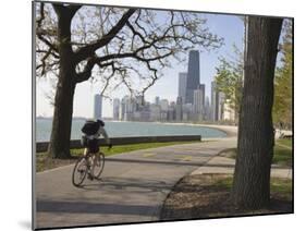 Cyclist by Lake Michigan Shore, Gold Coast District, Chicago, Illinois, USA-Amanda Hall-Mounted Photographic Print