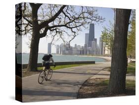 Cyclist by Lake Michigan Shore, Gold Coast District, Chicago, Illinois, USA-Amanda Hall-Stretched Canvas