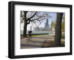 Cyclist by Lake Michigan Shore, Gold Coast District, Chicago, Illinois, USA-Amanda Hall-Framed Photographic Print