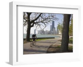 Cyclist by Lake Michigan Shore, Gold Coast District, Chicago, Illinois, USA-Amanda Hall-Framed Photographic Print