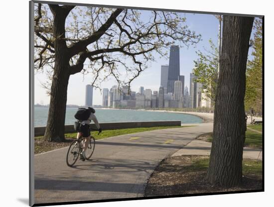 Cyclist by Lake Michigan Shore, Gold Coast District, Chicago, Illinois, USA-Amanda Hall-Mounted Photographic Print