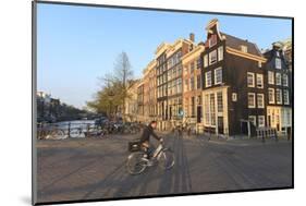 Cyclist Crossing a Bridge over Keizersgracht Canal, Amsterdam, Netherlands, Europe-Amanda Hall-Mounted Photographic Print