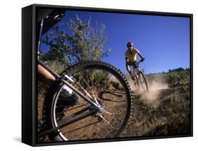 Cyclist in a Mountain Biking Race, Denver, Colorado, USA-null-Framed Stretched Canvas