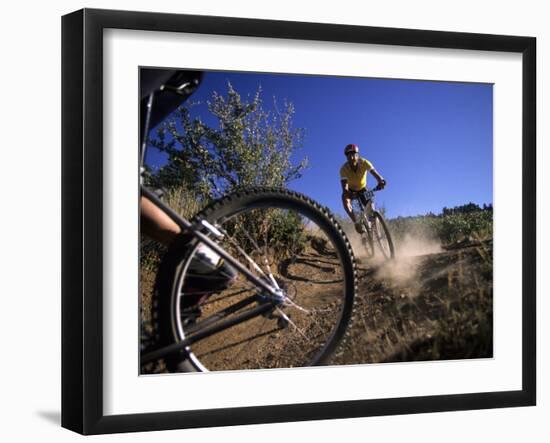 Cyclist in a Mountain Biking Race, Denver, Colorado, USA-null-Framed Premium Photographic Print