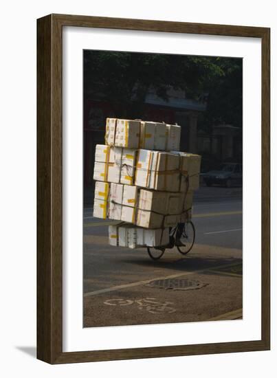 Cyclist in China with huge load of boxes-Charles Bowman-Framed Photographic Print