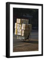 Cyclist in China with huge load of boxes-Charles Bowman-Framed Photographic Print