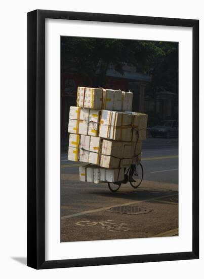 Cyclist in China with huge load of boxes-Charles Bowman-Framed Photographic Print