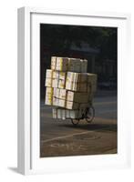 Cyclist in China with huge load of boxes-Charles Bowman-Framed Photographic Print