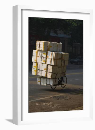 Cyclist in China with huge load of boxes-Charles Bowman-Framed Photographic Print