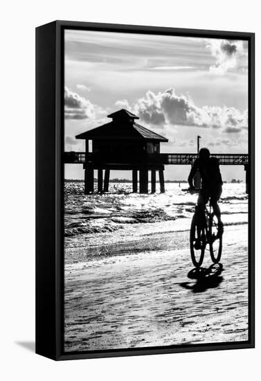 Cyclist on a Florida Beach at Sunset-Philippe Hugonnard-Framed Stretched Canvas