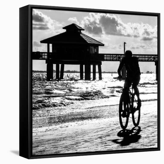 Cyclist on a Florida Beach at Sunset-Philippe Hugonnard-Framed Stretched Canvas
