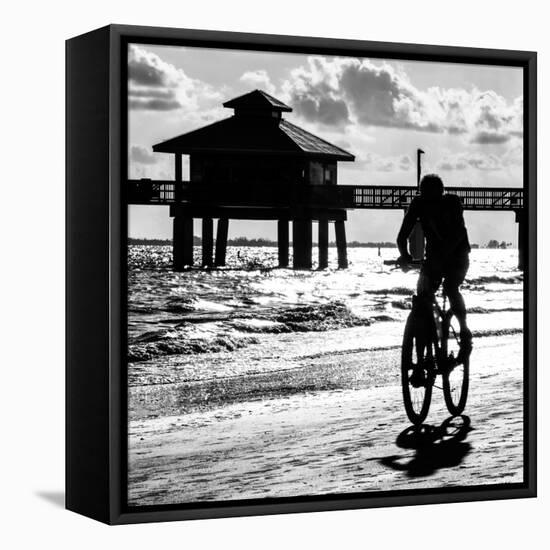 Cyclist on a Florida Beach at Sunset-Philippe Hugonnard-Framed Stretched Canvas