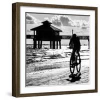 Cyclist on a Florida Beach at Sunset-Philippe Hugonnard-Framed Photographic Print