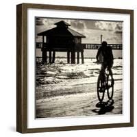 Cyclist on a Florida Beach at Sunset-Philippe Hugonnard-Framed Photographic Print