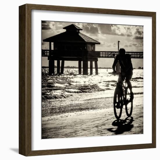 Cyclist on a Florida Beach at Sunset-Philippe Hugonnard-Framed Photographic Print