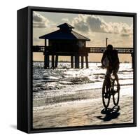 Cyclist on a Florida Beach at Sunset-Philippe Hugonnard-Framed Stretched Canvas