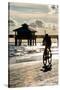 Cyclist on a Florida Beach at Sunset-Philippe Hugonnard-Stretched Canvas